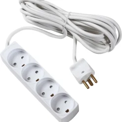 Outlet Stikdåse med 4 udtag, jord, 5 meter, hvid Stikdåser