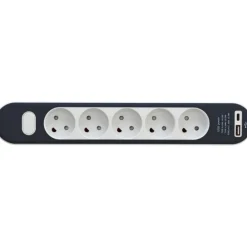 Discount Stikdåse med 5 udtag, med afbryder, uden jord, USB-A+C, 1,4 meter Stikdåser