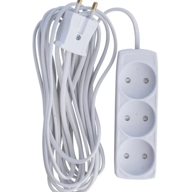 Outlet Stikdåse, 3 udtag, 5 meter, hvid Stikdåser