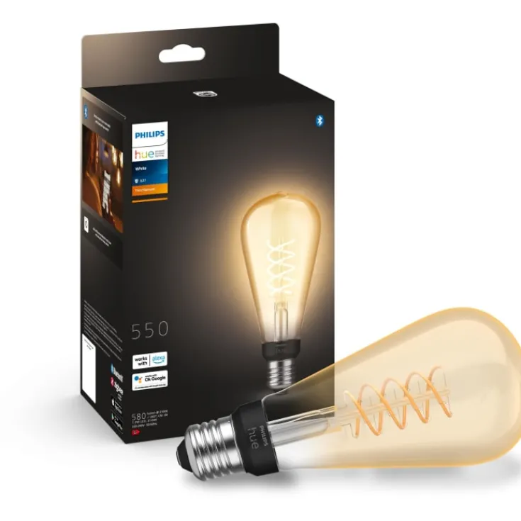Clearance 4 stk White E27 edisonpære, 2100K, 7W, Lyskilder|Philips Hue