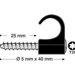 Sale 100 stk skrueclips rund, TX20, , sort Kabelclips- & Bøjler