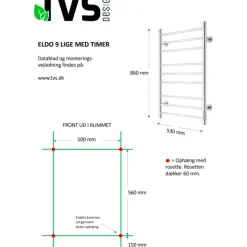 Outlet Eldo 9 L håndklædetørrer, el, 53x86 cm, poleret rustfrit stål Håndklædetørrer