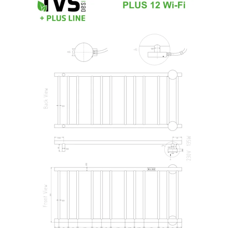 Outlet Plus 12 Steel håndklædetørrer, el, 50x116 cm, krom Håndklædetørrer