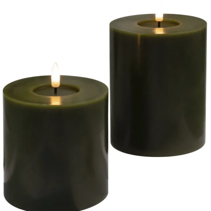 Outlet LED bloklys, batteri, olivengrøn Kunstige Stearinlys