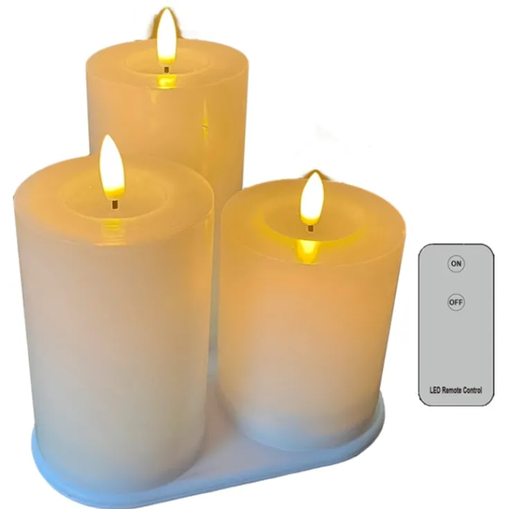 Hot LED bloklys, genopladelig, 3-pak Kunstige Stearinlys