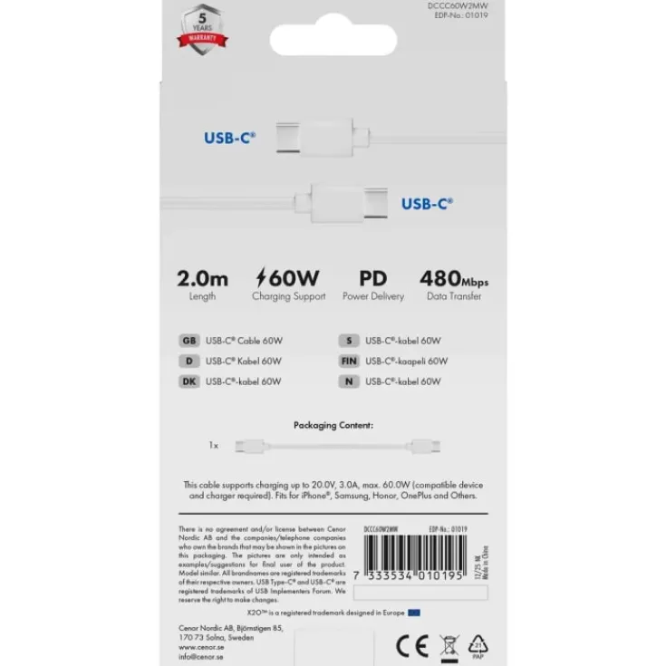 Clearance Vivanco USB-C ladekabel, 2 meter, 60W Mobil, Pc & Data