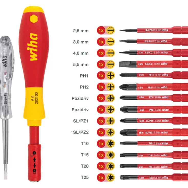 Clearance Slim Vario skruetrækkersæt med bits, 1000V , 16 dele Skruetrækkere