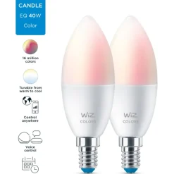 Hot E14 kertepære, 2200K-6500K, 4,9W, 2-pak Lyskilder|Wiz