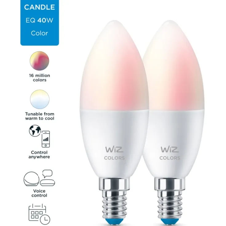 Hot E14 kertepære, 2200K-6500K, 4,9W, 2-pak Lyskilder|Wiz